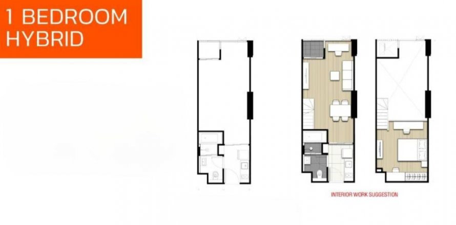 Лофт в Бангкоке, Таиланд с 1 спальней  № 114345