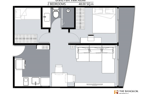 Condo à Bangkok, Thaïlande, 2 chambres  № 186393