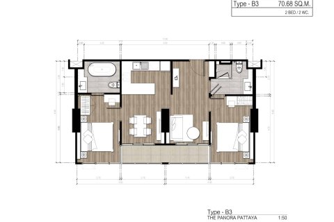 Кондоминиум с 2 спальнями в Паттайе, Таиланд № 166854 - фото 23