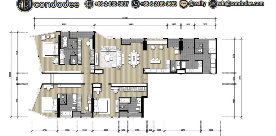 Condo à Khlong Toei, Bangkok, Thaïlande, 3 chambres  № 149687