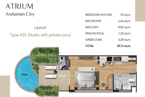 Студия в Банг Тао, Таиланд № 166135 - фото 11