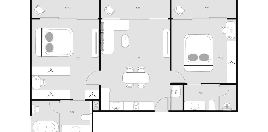 Condominium floor plan «Essence », 2 bedrooms in Essence