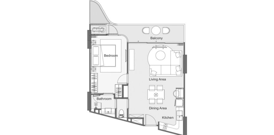 Планировка Кондоминиума «1BR-9» 1 спальня в ЖК Laguna Golf Residences Hibiscus