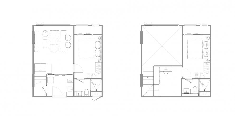Планировка Дуплекса «2BR-43» 2 спальни в ЖК Chapter Charoenkrung – Riverside
