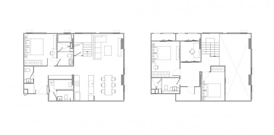 Планировка Дуплекса «3BR-44» 3 спальни в ЖК Chapter Charoenkrung – Riverside