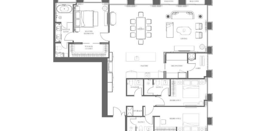 Apartment floor plan «Three-Bedroom», 3 bedrooms in InterContinental Residences Bangkok Asoke
