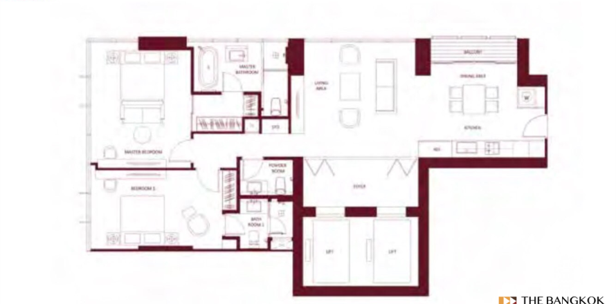 Condo à Bangkok, Thaïlande, 2 chambres  № 185536