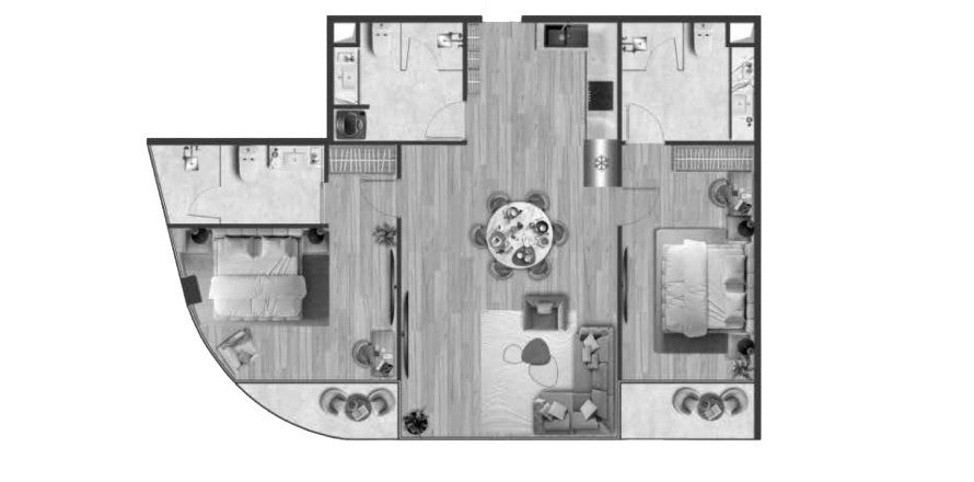 Планировка Квартиры «2BR-6» 2 спальни в ЖК Andaman Atrium
