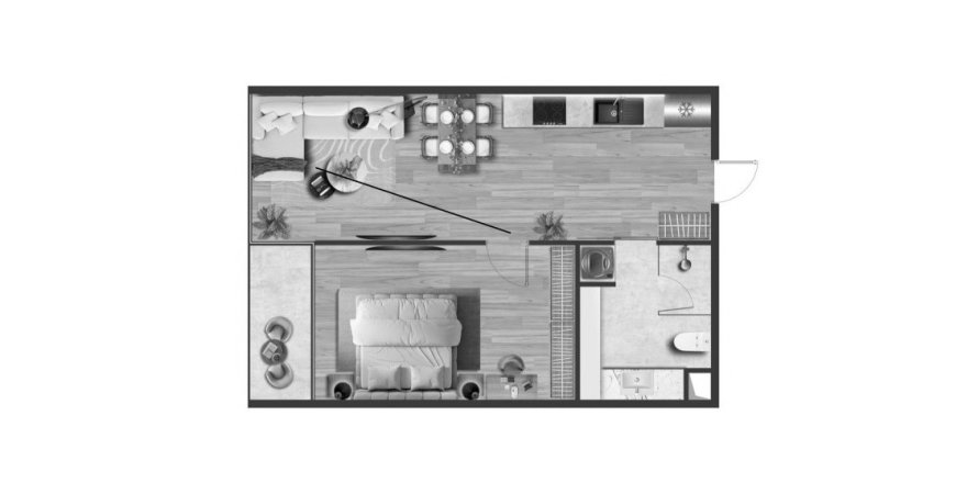 อพาร์ตเมนต์ ผังพื้น «1BR-2», 1 ห้องนอน ใน Andaman Atrium