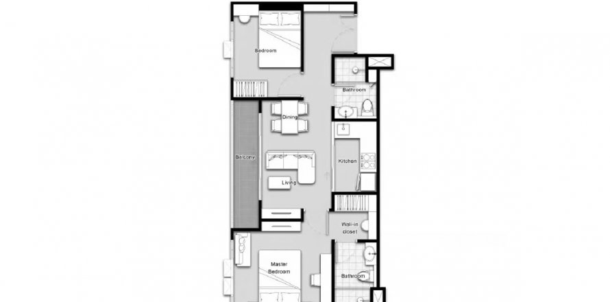 Планировка Квартиры «2BR-40» 2 спальни в ЖК Mira Monte Hua Hin 94