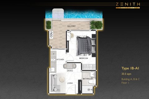 Condo à Pattaya, Thaïlande, 1 chambre  № 165191 - photo 12