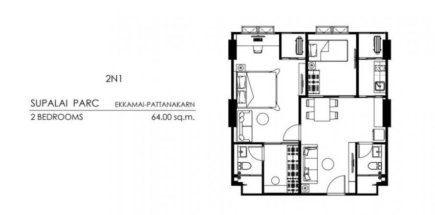 Кондоминиум с 2 спальнями в Суан Луанге, Бангкок, Таиланд № 115449