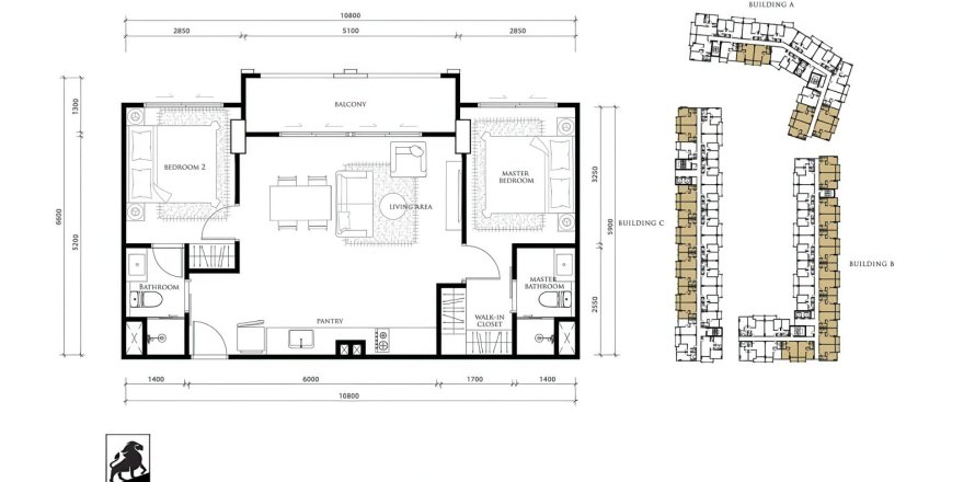 Квартира в Паттайе, Таиланд с 3 комнатами № 160172