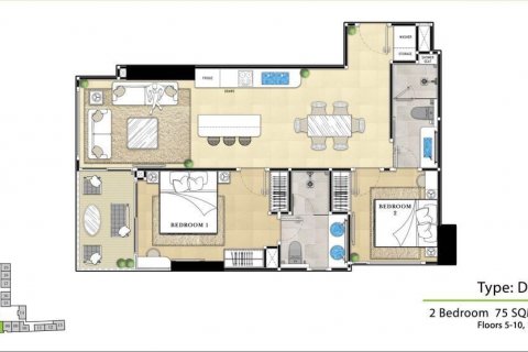 Кондоминиум с 2 спальнями в Паттайе, Таиланд № 140665 - фото 1