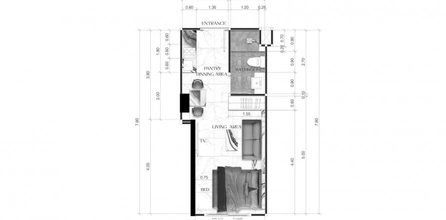 Планировка Кондоминиума «1R-28» 1 комната в ЖК Avenue Boutique Condominium