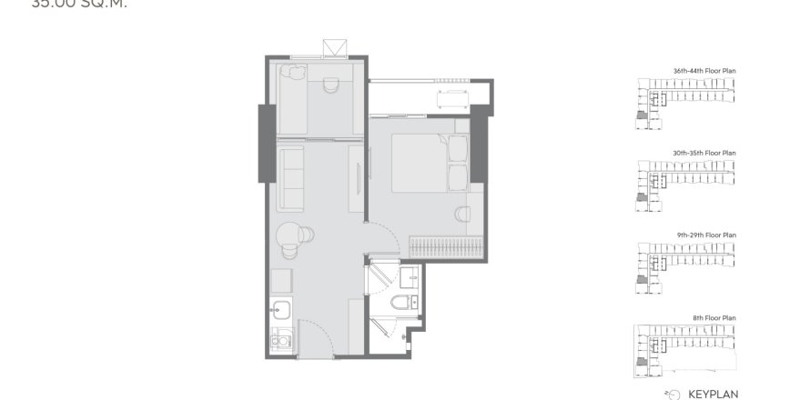 Eigentumswohnung in Bangkok, Thailand, 1 Schlafzimmer  № 222604