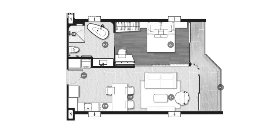 Apartment floor plan «1BR-4», 1 bedroom in Hythe condominium