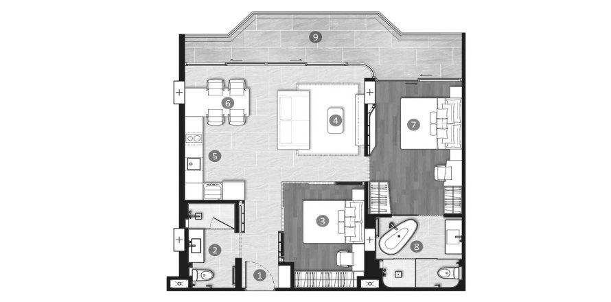 Apartment floor plan «2BR-5», 2 bedrooms in Hythe condominium