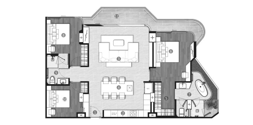 Apartment floor plan «3BR-6», 3 bedrooms in Hythe condominium