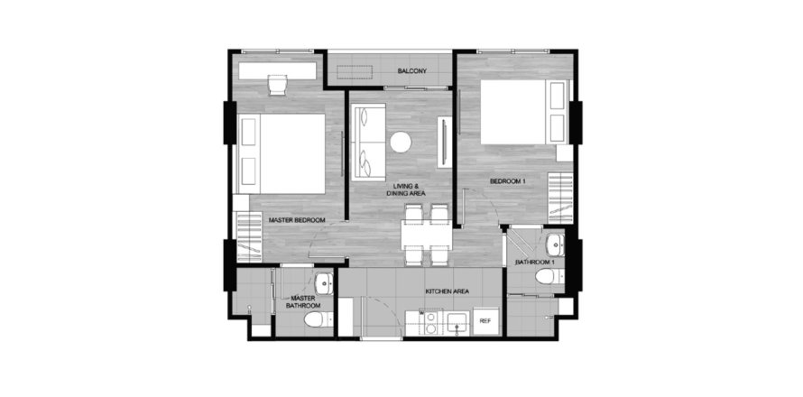 Condominium floor plan «Dcondo Cove», 2 bedrooms in Dcondo Cove