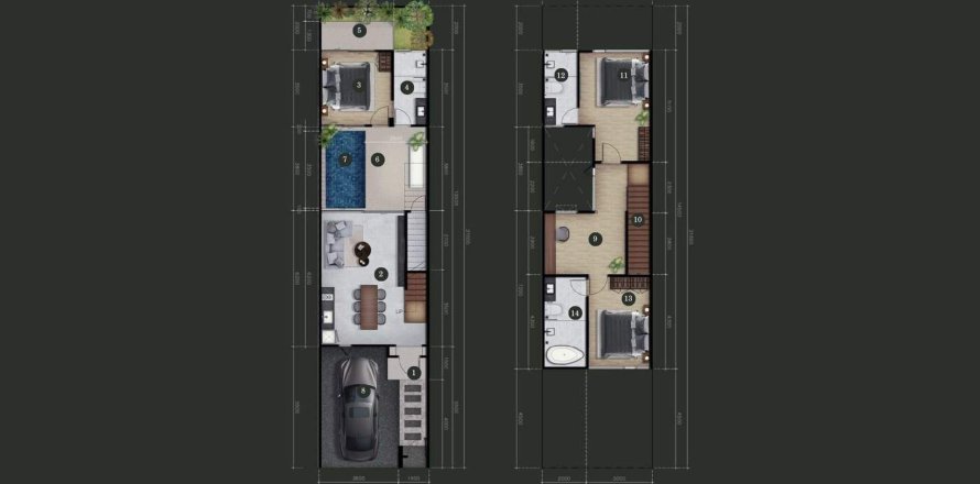 Планировка Таунхауса «TOWNHOUSE 3BR» 3 спальни в ЖК Aileen Residence Lagoon