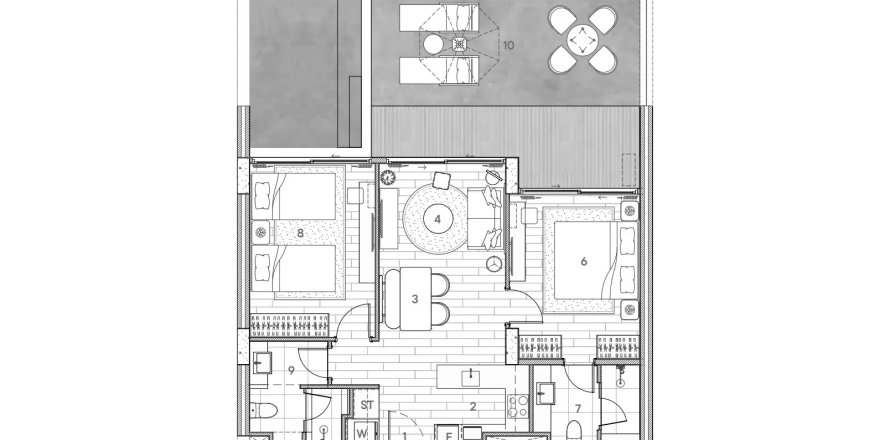 Apartment floor plan «3BR-19», 3 bedrooms in Sudara 