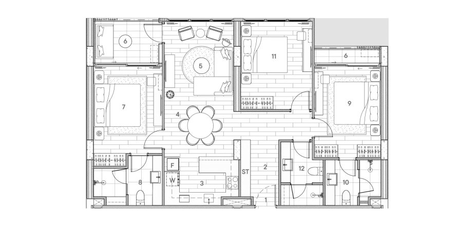 Apartment floor plan «3BR-18», 3 bedrooms in Sudara 