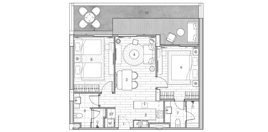 Apartment floor plan «2BR-17», 2 bedrooms in Sudara 