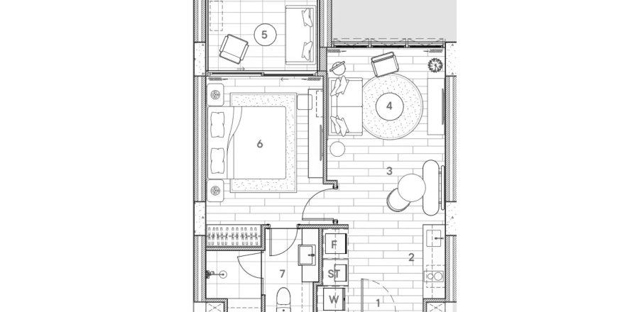 Apartment floor plan «1BR-15», 1 bedroom in Sudara 