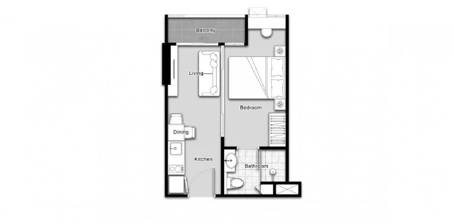 Планировка Квартиры «1BR-34» 1 спальня в ЖК Mira Monte Hua Hin 94