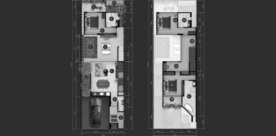 Планировка Таунхауса «TOWNHOUSE 3BR» 3 спальни в ЖК Aileen Residence Bangtao