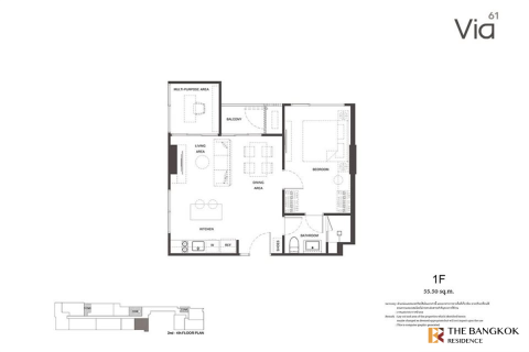 Condo à Bangkok, Thaïlande, 1 chambre № 187118