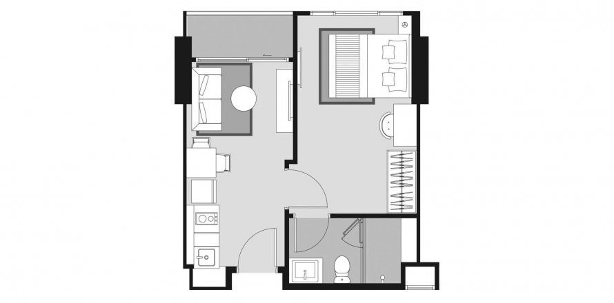 Планировка Квартиры «1BR-12» 1 спальня в ЖК Whizdom Avenue Ratchada - Ladprao