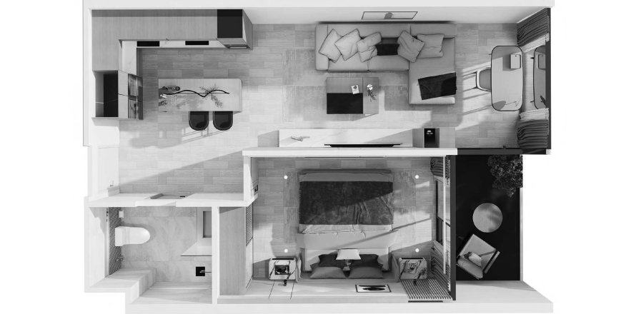 Планировка Квартиры «1BR» 1 спальня в ЖК The Granary Villas