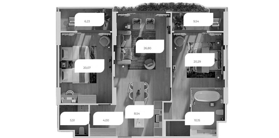 Condominium floor plan «2BR-12», 2 bedrooms in Layan Green Park