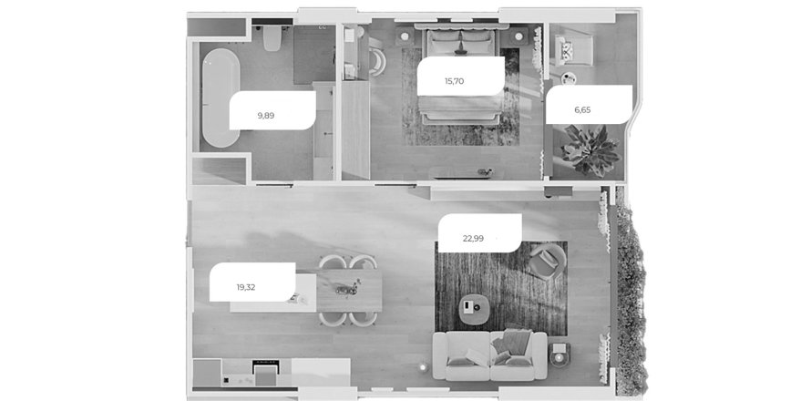 Condominium floor plan «1BR-11», 1 bedroom in Layan Green Park