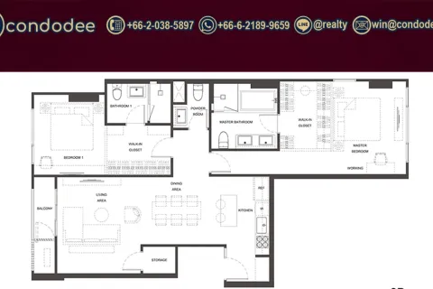 Condo in Watthana, Bangkok, Thailand, 2 bedrooms  № 201123 - photo 2