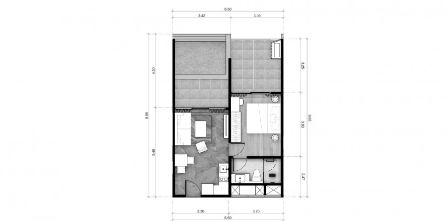 Планировка Квартиры «1BR-18» 1 спальня в корпусе Building R13 ABOV Patong in Patong Beach, Kathu, Phuket, Thailand, ЖК ABOV Patong