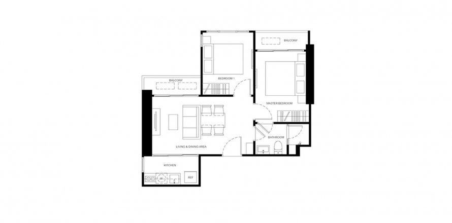 Планировка Квартиры «2BR-6» 2 спальни в ЖК Xelf