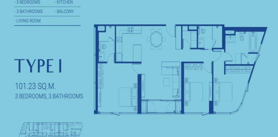 Condo à Bangkok, Thaïlande, 3 chambres № 114322