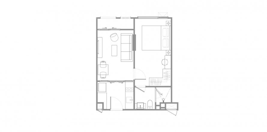 Планировка Квартиры «1BR-39» 1 спальня в ЖК Chapter Charoenkrung – Riverside