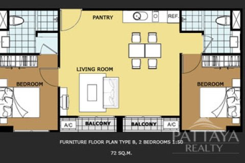 Condo on Jomtien Beach, Pattaya, Thailand, 2 bedrooms  № 176532 - photo 8