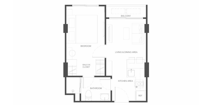 Планировка Квартиры «Rhea in Phuket» 1 спальня в ЖК Rhea